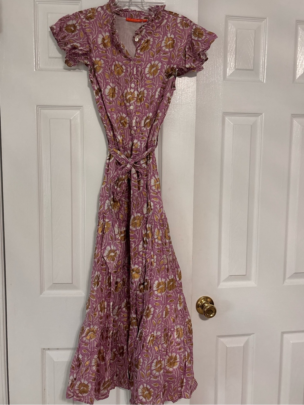 Oliphant women’s xxs Floral Tie-Waist Maxi Dress in Lavender Pink